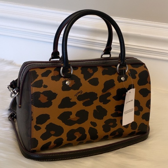 NWT💃Coach Rowan Satchel In Signature Canvas With Leopard Print - Picture 4 of 13